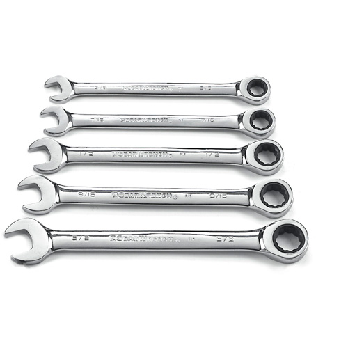 72-Tooth 12 Point Ratcheting SAE Wrench Set, Combination, 5 Pieces, Imperial