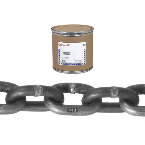 Campbell® Proof Coil Chain, Low Carbon Steel, 3/8" x 200' (60.96 m) L, Grade 30, 2650 lbs. (1.325 tons) Load Capacity