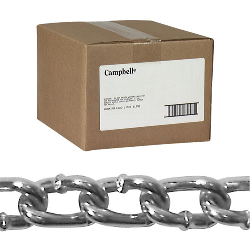 Twist Link Machine Chain, Low Carbon Steel, 2/0 x 100' (30.4 m) L, 520 lbs. (0.26 tons) Load Capacity