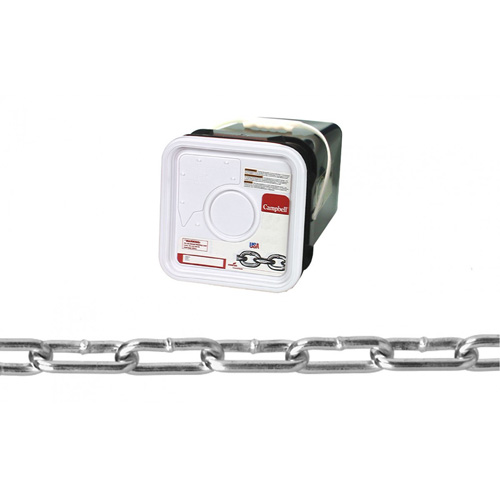 Straight Link Coil Chain, Low Carbon Steel, 2/0 x 225' (68.6 m) L, 520 lbs. (0.26 tons) Load Capacity