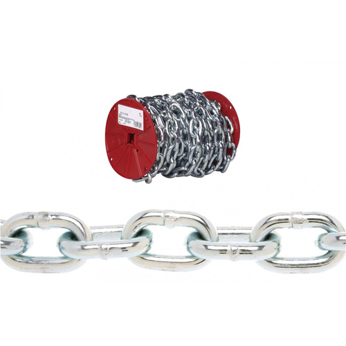 Campbell® Proof Coil Chain, Low Carbon Steel, 3/8" x 35' (10.7 m) L, Grade 30, 2650 lbs. (1.325 tons) Load Capacity