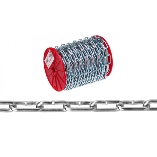 Straight Link Coil Chain, Low Carbon Steel, 2/0 x 40' (12.2 m) L, 520 lbs. (0.26 tons) Load Capacity