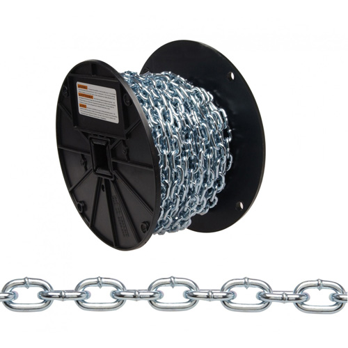 Straight Link Machine Chain, Low Carbon Steel, #2 x 125' (38.1 m) L, 325 lbs. (0.1625 tons) Load Capacity
