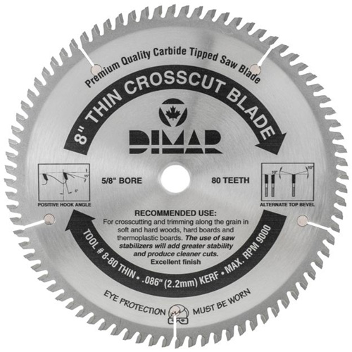 Industrial Saw Blade - Crosscut Thin Kerf, 8", 80 Teeth, Wood Use