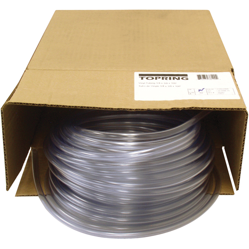 Tubing, Air/Water, 0.375" OD x 100' L, PVC, Clear, 55 PSI @ 20°C