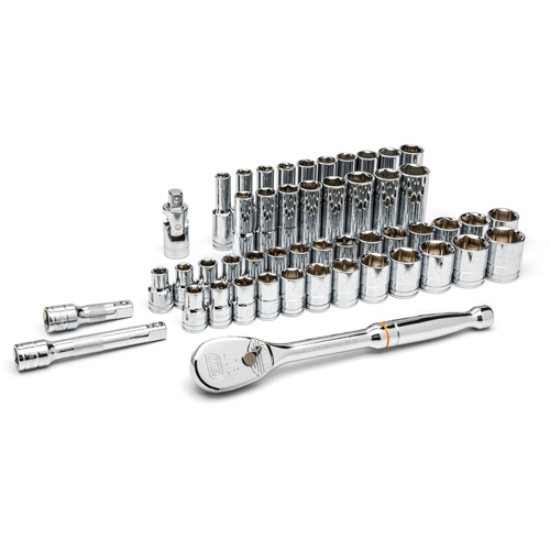 6 Point SAE/Metric Mechanics Tool Set, 49 Pcs, 1/2" Drive Size, Deep