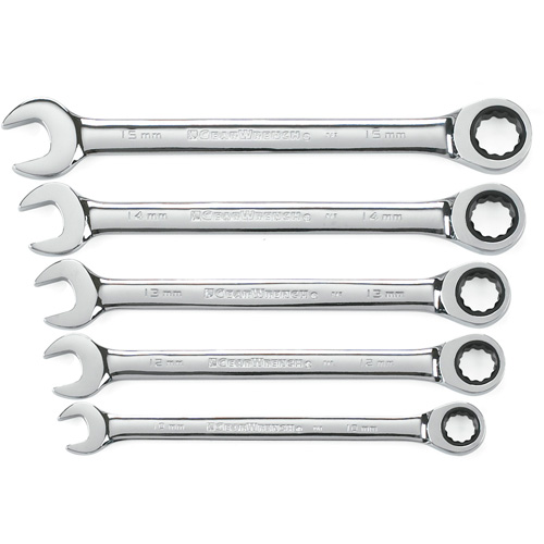 72-Tooth 12 Point Ratcheting Wrench Set, Combination, 5 Pieces, Metric