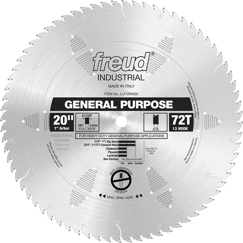 Industrial Saw Blade - General Purpose, 20", 72 Teeth, Wood Use