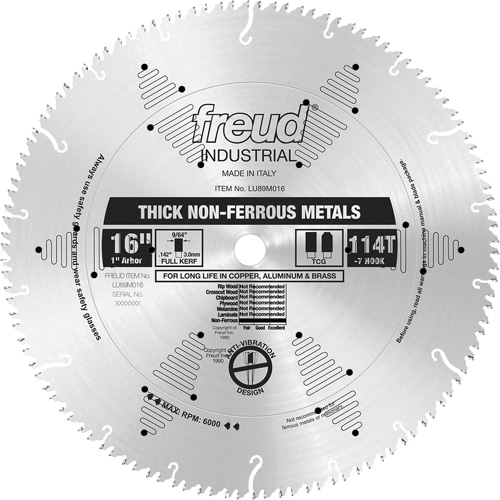 Industrial Saw Blade, 16", 114 Teeth, Non-Ferrous Use