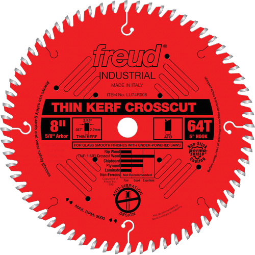 Industrial Saw Blade - Crosscut Thin Kerf, 8", 64 Teeth, Wood Use