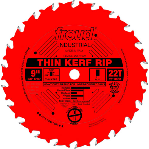 TCS Industrial Saw Blade - Rip/Crosscut Thin Kerf, 9", 22 Teeth, Wood Use