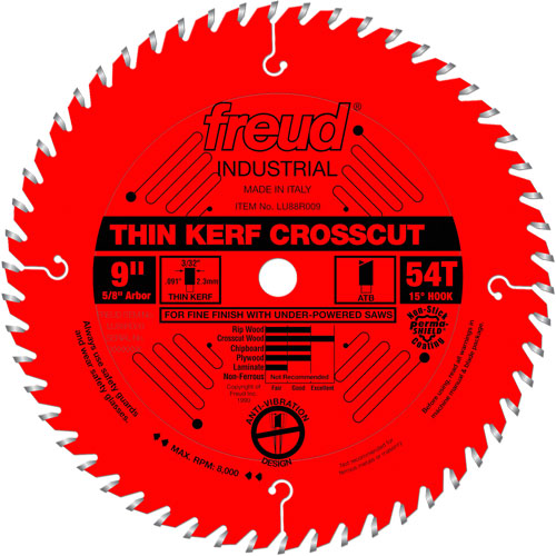 TCS Industrial Saw Blade - Rip/Crosscut Thin Kerf, 9", 54 Teeth, Wood Use