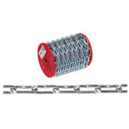 Straight Link Coil Chain, Low Carbon Steel, 2/0 x 120' (36.6 m) L, 520 lbs. (0.26 tons) Load Capacity