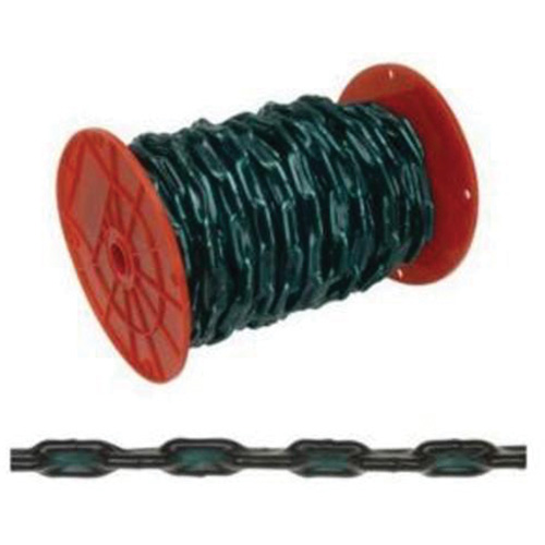 Straight Link Coil Chain with Green Sleeve, Low Carbon Steel, 2/0 x 60' (18.3 m) L, 520 lbs. (0.26 tons) Load Capacity