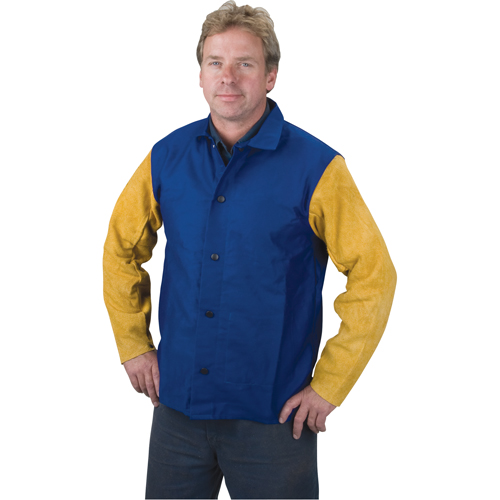Yellow Jacket Welding Jackets, Cotton/Leather, 5X-Large, Blue/Yellow