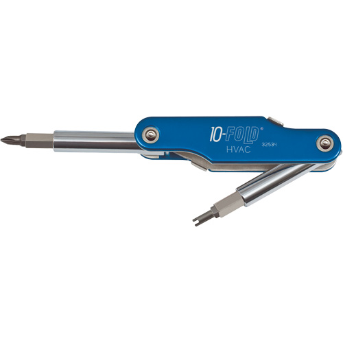 10-Fold Screwdriver/Nut Driver, Schrader Valve Core, 8-3/4" L, Folding Pocket Style Handle