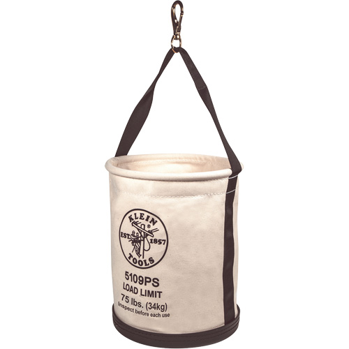 Canvas Bucket, Wide Straight-Wall with Pocket, Canvas, 12" Dia. x 15" H, 75 lbs. Load Rating