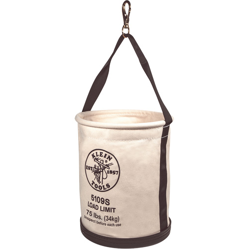 Canvas Bucket, Straight Wall with Swivel Snap and Drain Holes, Canvas, 12" Dia. x 15" H, 75 lbs. Load Rating