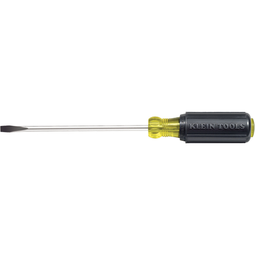 Slot Cabinet Tip Screwdriver, 1/4" Tip, Round, 10-11/32" L, Cushion Grip Handle