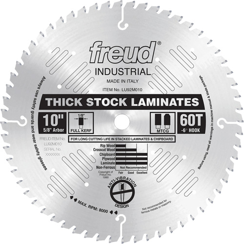 Industrial Saw Blade - Chipboard, 10", 60 Teeth, Laminate Use