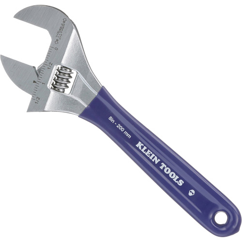 Extra-Wide Jaw Adjustable Wrench, 8" L, 1-1/2" Max Width, Plain