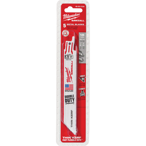 High Performance Super Sawzall® Blades, Bi-Metal, 18 TPI, 6" L x 3/4" W