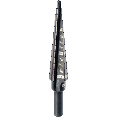 #1 Step Drill Bit, 1/8" - 1/2" , 1/32" Increments, High Speed Steel