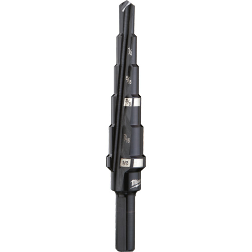 #2 Step Drill Bit, 3/16" - 1/2" , 1/16" Increments, High Speed Steel