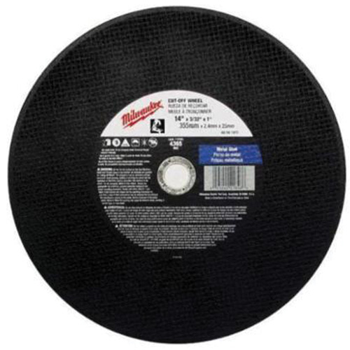 General Purpose Cut-Off Wheels, 14" x 3/32", 1" Arbor, Type 1, Aluminum Oxide, 4365 RPM