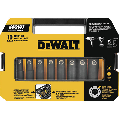Ready™ Socket Set, 10 Pcs, Impact, 1/2" Drive Size