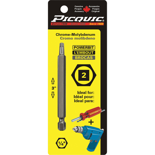Powerbit, Square, #2 Tip, 1/4" Drive Size, 3" Length