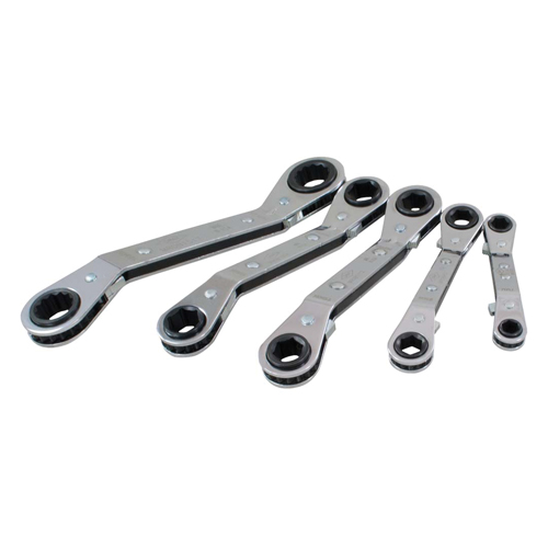 Offset Wrench Set, Ratcheting Box, 5 Pieces, Metric