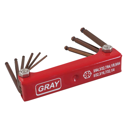 Long Ball Folding Hex Key Set, 8 Pcs., Imperial