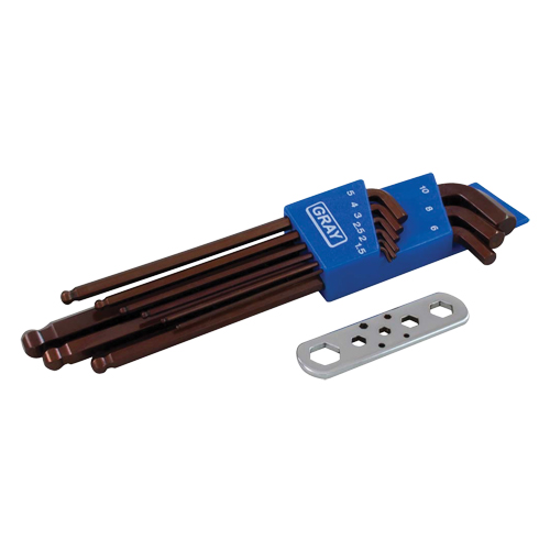 Long Arm Ball Hex Key Set, 9 Pcs., Metric