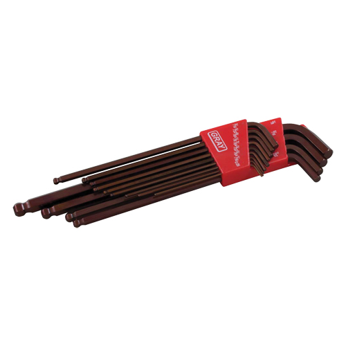 Extra Long Arm Ball Hex Key Set, 13 Pcs., Imperial