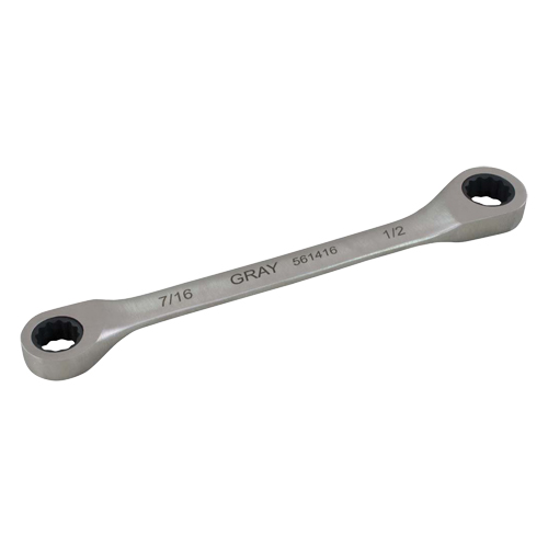 Double Box End Gear Ratcheting Wrench, 12 Point, 9/16" x 5/8", Plain Finish