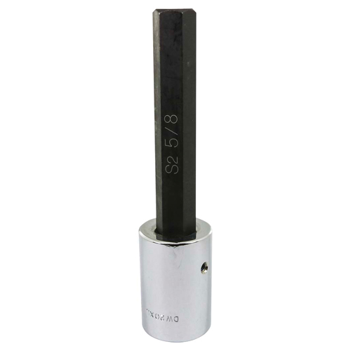 Extra Long Bit Socket, Hex, 5/8" x 6" L, 1/2" Square Drive Drive