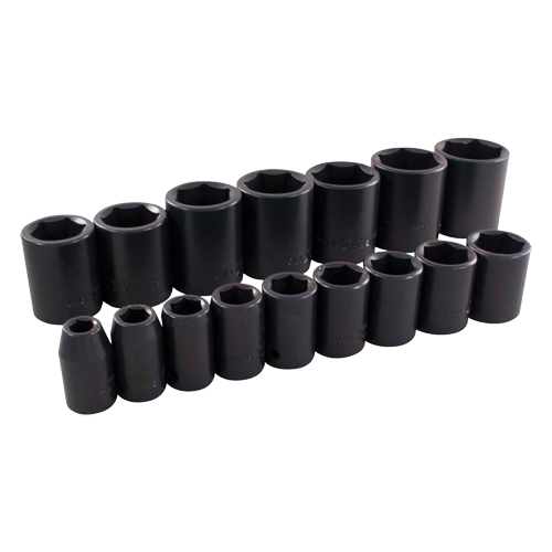 Socket Set, 16 Pcs, Impact, 1/2" Drive Size