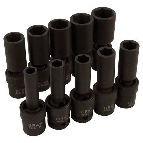 Universal Joint Socket Set, 10 Pcs, Impact, 1/2" Drive Size, Deep