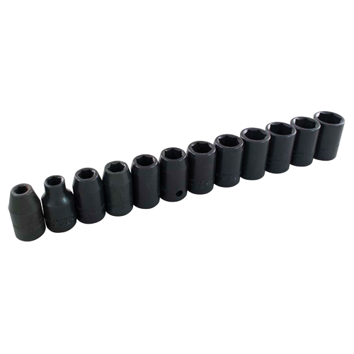 Socket Set, 12 Pcs, Impact, 1/2" Drive Size