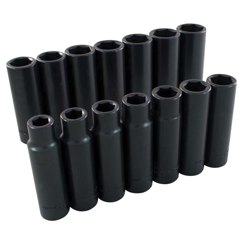 Socket Set, 14 Pcs, Impact, 1/2" Drive Size, Deep