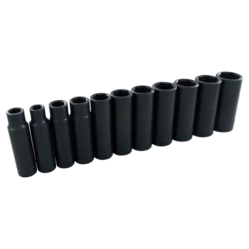 Socket Set, 11 Pcs, Impact, 1/2" Drive Size, Deep