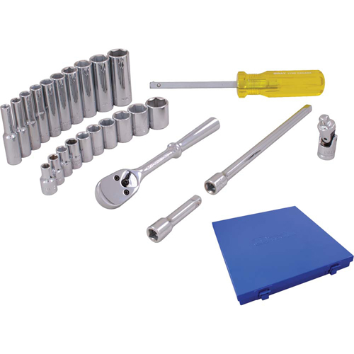Socket & Attachment Set, 25 Pcs, 1/4" Drive Size, Deep