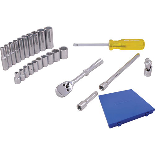 Socket & Attachment Set, 25 Pcs, 1/4" Drive Size, Deep