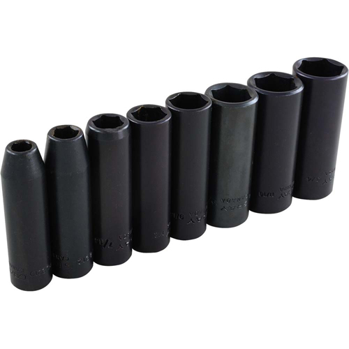 Socket Set, 8 Pcs, Impact, 3/8" Drive Size, Deep