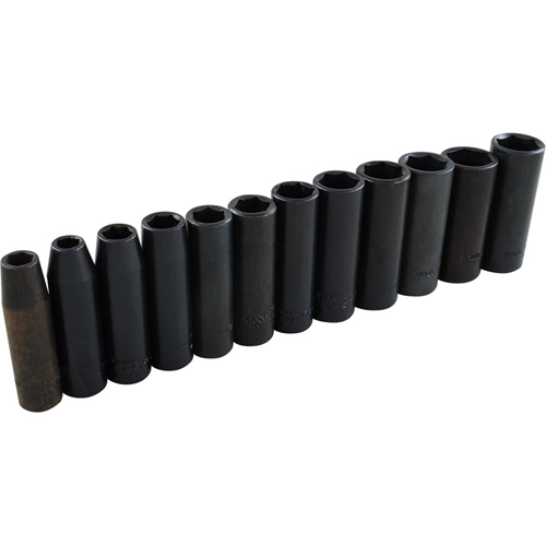 Socket Set, 12 Pcs, Impact, 3/8" Drive Size, Deep