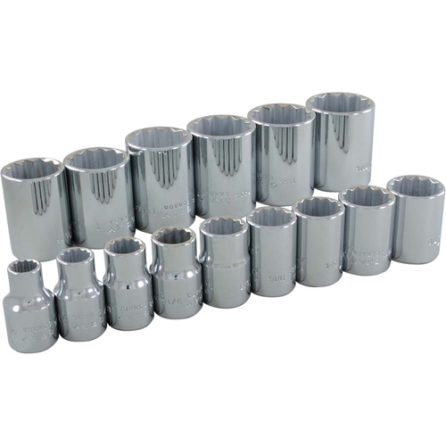 Socket Set, 15 Pcs, 1/2" Drive Size