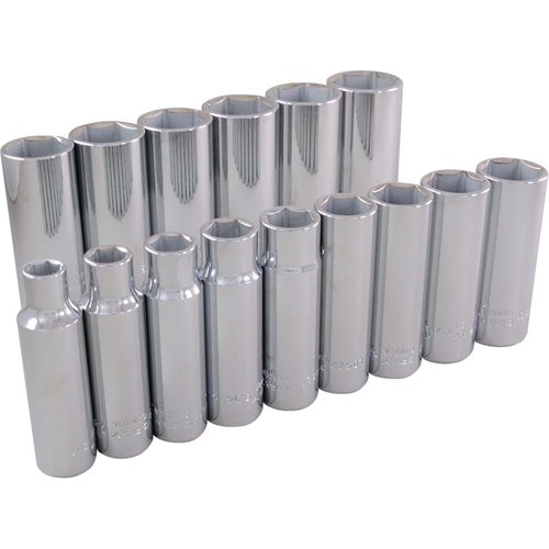 Socket Set, 15 Pcs, 1/2" Drive Size, Deep