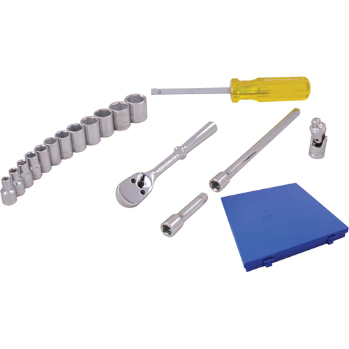 Socket & Attachment Set, 17 Pcs, 1/4" Drive Size