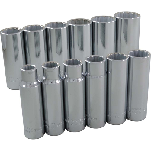 Socket Set, 12 Pcs, 1/2" Drive Size, Deep